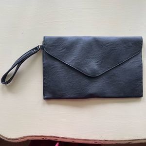 Black Medium Faux Leather Wristlet